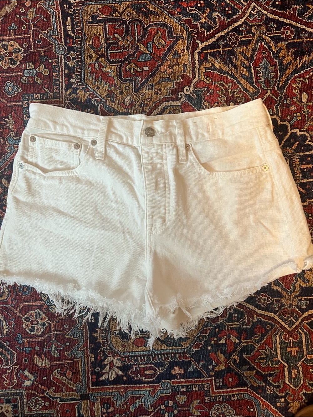 Madewell White Distressed Fringe Hem Denim Shorts